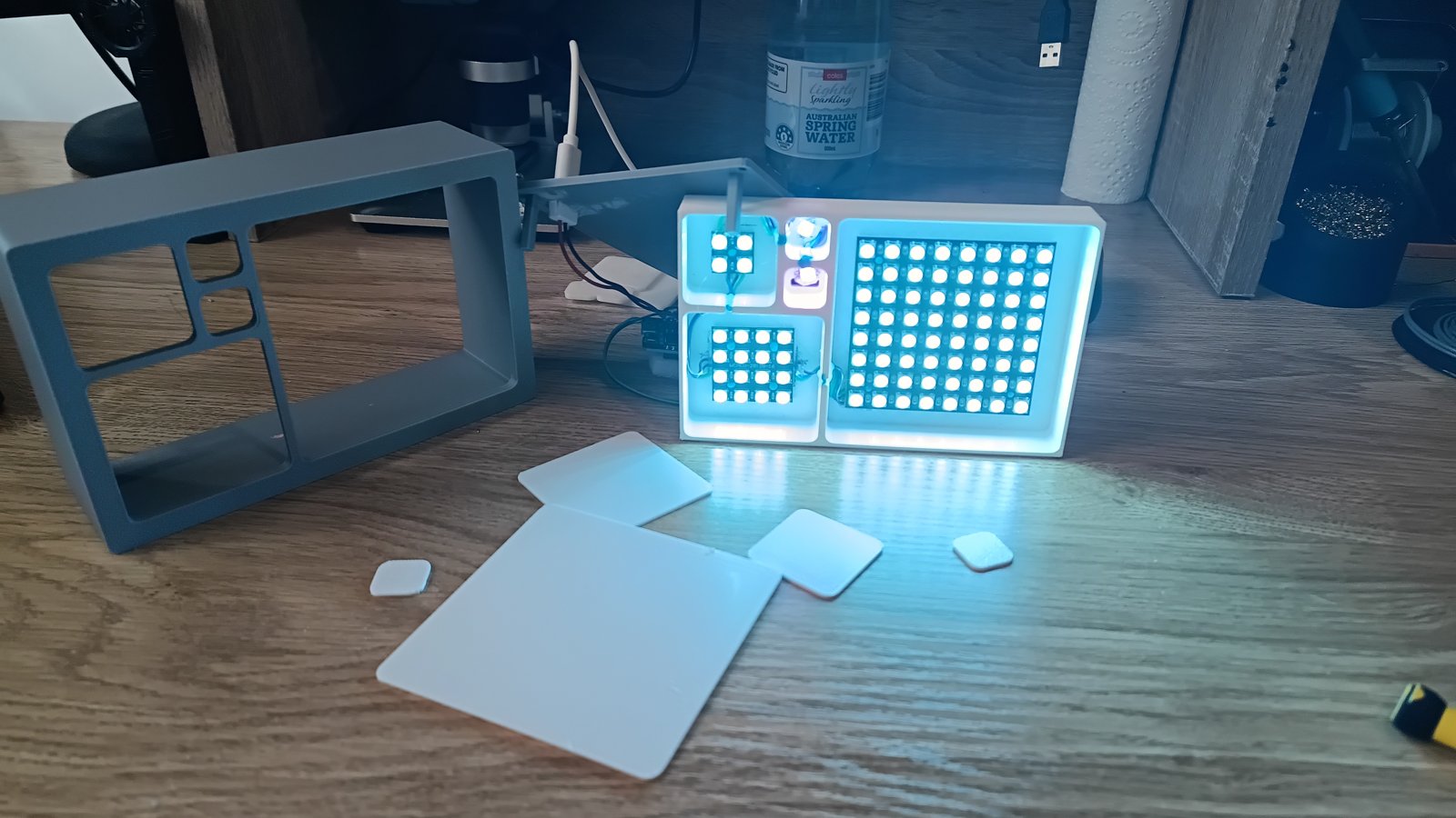 Inside the light box showing LED panels and diffusers